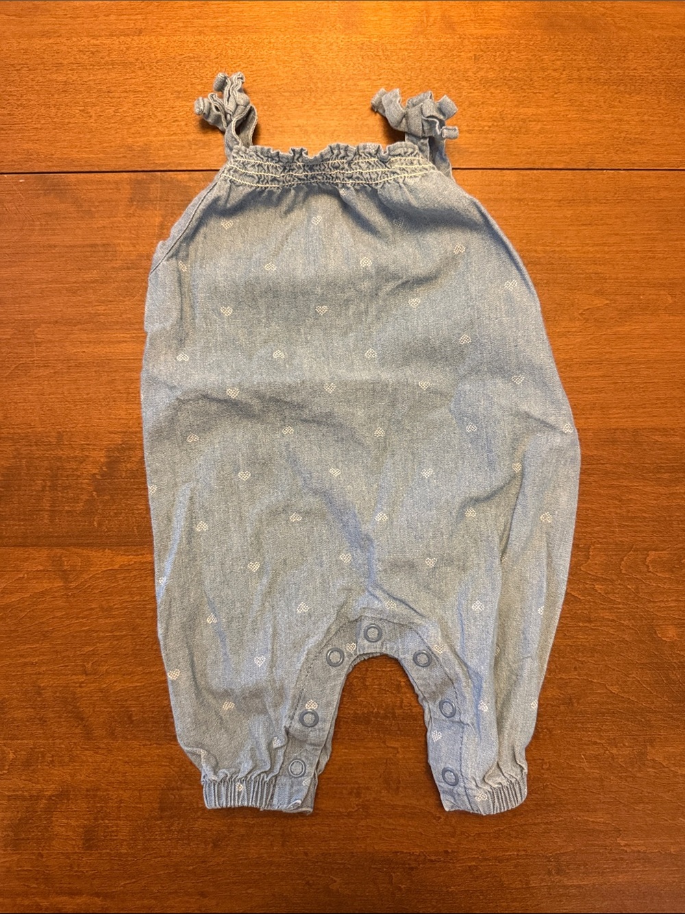 Carter's Light Blue Heart-Print Romper with Knot Shoulder Straps